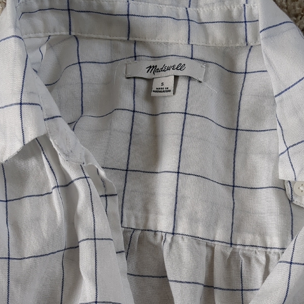Madewell White Checkered Button-Up Blouse - image 2